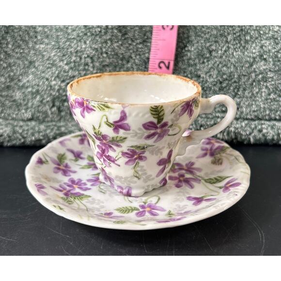 Vintage Mini Inarco Saucer & Demitasse Cup Flowers Purple - Picture 1 of 9